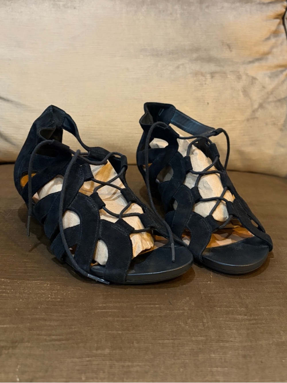 Clarks Black Suede Lace-Up Gladiator Heels
